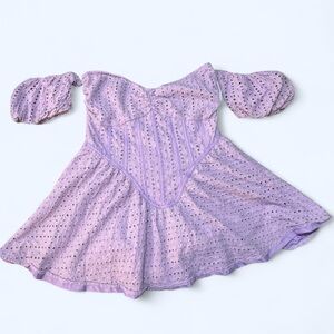 PrettyLittleThing Lavender Eyelet Off-Shoulder Mini Dress
